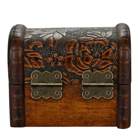 Front view of wooden box with Antique Bronze Butterfly Hinges Set For Jewelry Boxes And Craft Projects With 160 Screws, 40 Hinges, 1 Inch Engraved Design
