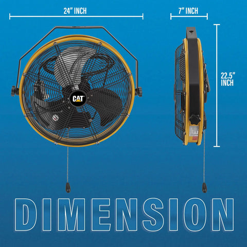 Dimensions of Heavy Duty 18 Inch High Velocity Wall Mounted Shroud Fan Weatherproof IPX4 with three speed pull chain.