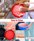 3-Pack Reusable Silicone Air Fryer Liners, 8.5 Inch Fits 3.5 To 8.5 Qt Baskets, Food Grade BPA Free, shown being handwashed and in dishwasher