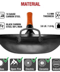 13.5 Inch Carbon Steel Wok Pan Pre Seasoned Flat Bottom Wok For Stir Fry Grilling BBQ Camping No Fuss Outdoor Cooking