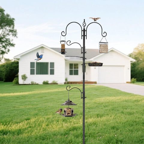 Bird Feeding Station Kit With Adjustable Hooks And Trays, Tough Pole System For Hanging Big And Small Feeders, Suet Feeder, Bird Bath, And Planter Hanger For Easy Install To Attract Wild Birds All Season in garden setting