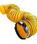 Ultra Flexible 25 Ft PVC Ducting for Exhaust Fans 24 Inch Vent Hose with Carbon Wire Spring shown coiled on white background