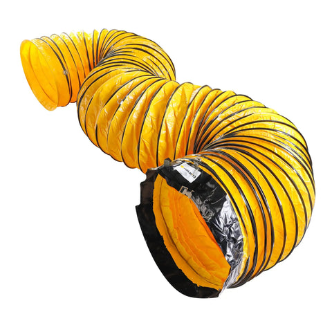 Ultra Flexible 25 Ft PVC Ducting for Exhaust Fans 24 Inch Vent Hose with Carbon Wire Spring shown coiled on white background
