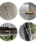 Gutter Cleaner Attachment For Pressure Washer With Four Nozzle Tips And Quick Connect in use, showing zero and forty degree nozzles.