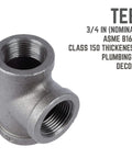 Three Quarter Inch Black Malleable Iron Tee Fittings Set Of Eight For DIY Plumbing And Furniture Projects Strong Support