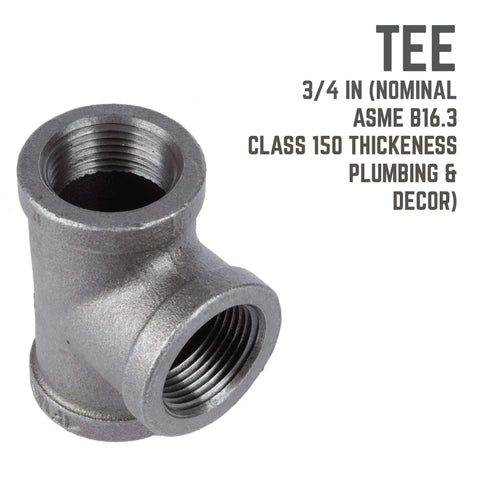 Three Quarter Inch Black Malleable Iron Tee Fittings Set Of Eight For DIY Plumbing And Furniture Projects Strong Support