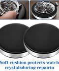 2 Pack Leather Watch Cushion and Round Movement Holder Kit for Watch Repair, non-slip black cushion set.