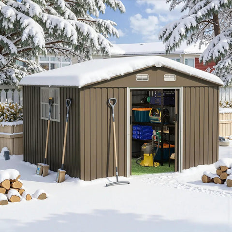 Outdoor Storage Shed 10 Foot By 8 Foot Waterproof Metal Tool Shed With Lockable Sliding Door And Air Vents For Garden Tools