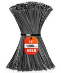 Heavy Duty Black Cable Ties 14 Inch 0.18 Inch Wide 1200 Pack Self Locking Nylon 66 Zip Ties With 50lb Tensile Strength