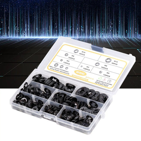 680 Piece Carbon Steel Locking Washers Assortment Kit Hella Rugged Shakeproof Internal Tooth Design in storage box with various sizes.