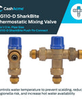 Thermostatic Mixing Valve 1/2 Inch HG110-D With SharkBite Union Connections For Brass Plumbing Fitting, Delivers Tempered Water At A Safe 120 Degrees F, Compact Size Designed For Tight Spaces And Easy Install, 24504