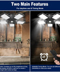 Solar Shed Light With Motion Sensor For Daytime And Night 160 LED Pendant Lights indoors showing two lighting modes with remote