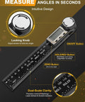 Heavy Duty Digital Protractor And Angle Finder With Bright LCD Screen, showing locking knob and intuitive design details.