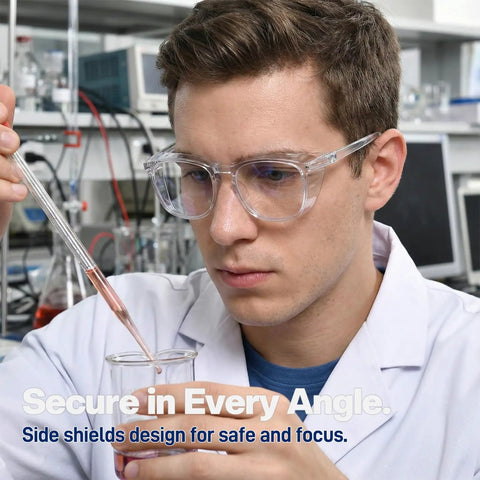 Anti Fog Safety Glasses For Healthcare Workers, Stylish Goggles With Clear Lenses And Comfortable Fit, worn in lab work