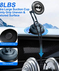 Rock Solid All Metal Alloy Long Arm Magnetic Car Phone Mount With Premium Navy Blue Finish and Heavy Duty Suction Base close-up of extra large suction cup.