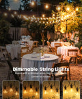 Charming outdoor setting with 100 Ft Outdoor String Lights With 100 Plus 2 G40 LED Bulbs Shatterproof IP65 Waterproof