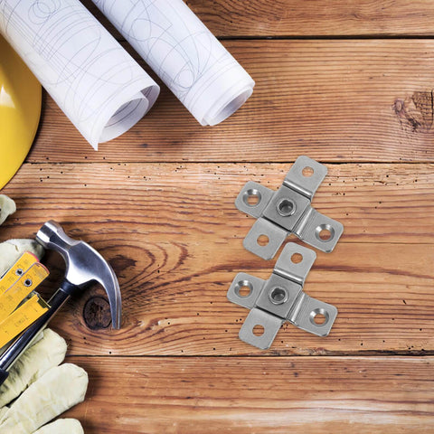 2 Pack Adjustable Torque Stainless Steel Damping Hinges For Cabinets And Doors displayed on wooden table with tools