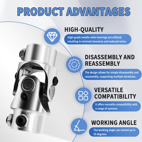 Seventeen Millimeter Double D To Three Quarter Inch Double D Steering U Joint Chrome Shaft Universal Coupling Direct Fit Three And A Quarter Inch Overall Length One And Five Eighths Inch Outer Diameter Maximum Thirty Five Degree Working Angle