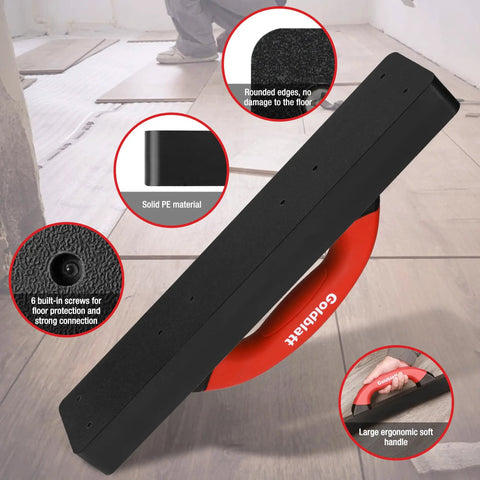 Heavy Duty Hammer-Free Tapping Block For Vinyl Plank Flooring With A 9 Inch Soft Grip Handle highlighting features and use