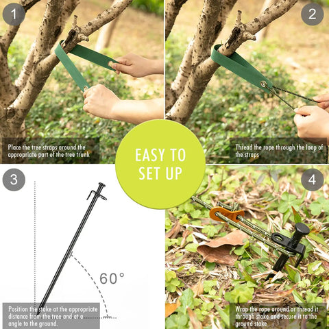 Tree Stake Kit With 3 Steel Stakes 11.8 Inches 15.75 Inch Straps And 13.12 Foot Ropes Anti Wind Anchor setup steps