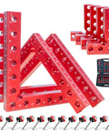 Eight Piece Aluminum Corner Clamps Set For Fine Woodworking Projects Precision Cnc Machined 90 Degree Square Jig Tools For Cabinets Drawers Slick Carry Case Included Badass Grip Accuracy Top Shelf Gear in red color with measuring scales.