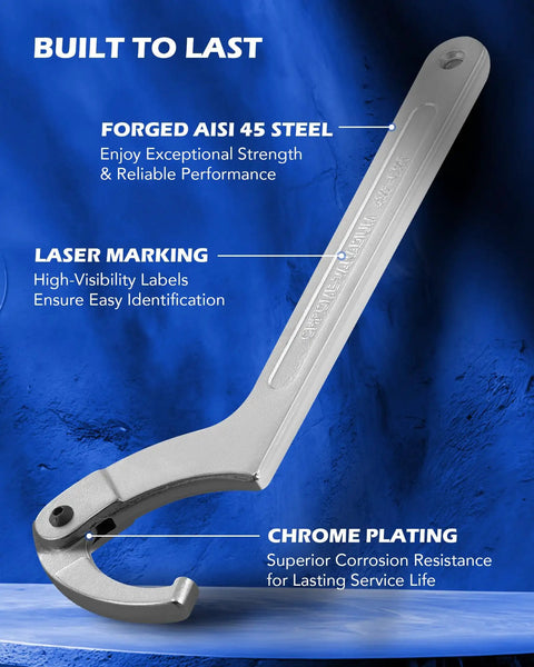 All-In-One Adjustable Pin Spanner Wrench Set With Changeable Heads For Pipes, Heating, Cars And Suspension, forged steel wrench