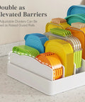 Kitchen Cabinet Lid Organizer With 6 Adjustable Dividers And 7 Sections For Lids Bowls And Containers Space Saving No Fuss Lid Holder For Pantry Fits Small To Large Containers 13 By 10 Inch.