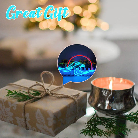 Sunset Neon Sign Wall Decor LED Light For Bedroom Living Room Bar And Party USB Powered Dimmable Wave Sign 8.8x16 Inches