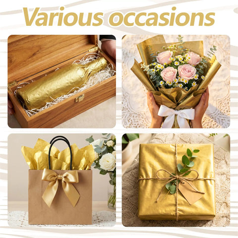 Gold Metallic Tissue Paper Pack 100 Sheets 14 By 20 Inches For Gift Bags And Wrapping used for various gift decorations