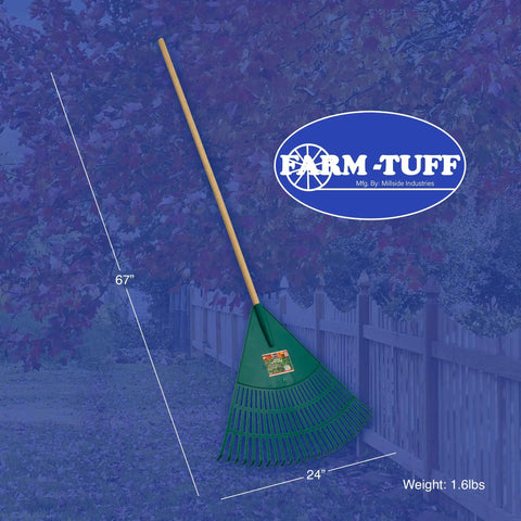 Extra Wide 24 Inch Leaf And Lawn Rake With 48 Inch Hardwood Handle For Quick Yard Cleanup, Heavy-Duty Poly Head With 26 Reinforced Tines