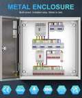 Interior view of Heavy Duty 304 Stainless Steel Electrical Box Nema 4X Junction Enclosure featuring wiring setup and controls.