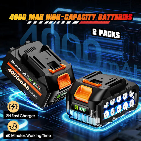 Magsen Cordless Impact Wrench With 700 Ft-Lbs High Torque Brushless Motor And 21V Dual Batteries Includes Six Sockets Hard Case For Car Tire Lug Nut Removal Home Auto Mechanic Tools Heavy Duty Power 4000mAh batteries in a digital design pack.