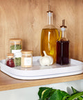 Rectangle Lazy Susan Turntable for Cabinets and Pantries holding bottles and jars, 360 Degree Spin Kitchen Organizer, Non Slip, White Speckled BPA Free
