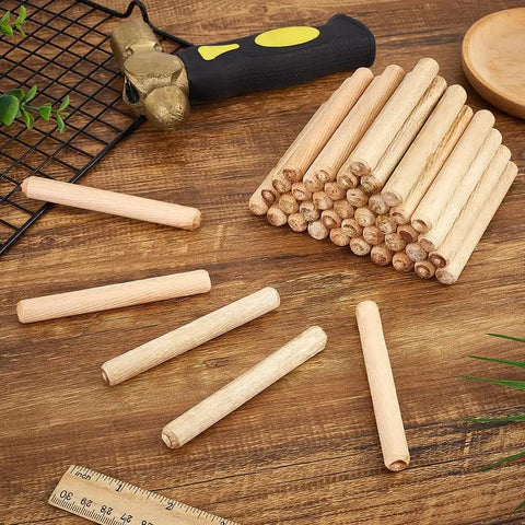 Heavy Duty 100 Count Half Inch By Four Inch Wooden Dowels Pins Fluted Dowel Rods Natural Burlywood Hardwood For Furniture Assembly Shelves Cabinets DIY Crafts And Woodworking Projects, stacked 1/2 x 4 in dowels