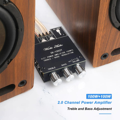 Dope Dual Chip Bluetooth Amplifier Board 100W Per Channel 200W Total For Home Audio With AUX Input And Wireless Bluetooth Support Wide 12 To 24V Input Class D between speakers
