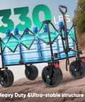Extra Large Foldable Wagon With All Terrain Beach Wheels Heavy Duty Collapsible Cart for Camping Gardening and Sports, Blue and Gray, 330 lb Capacity