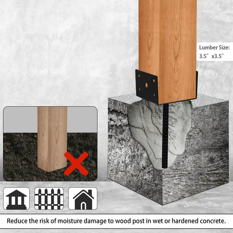 U Shape Fence Post Holder 4x4 Inch Post Anchor in concrete, showing moisture damage prevention for stability outdoors.