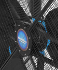 Kick Heat To The Curb With This 59 Inch Portable Industrial Fan Delivering Serious High Volume Cooling For Your Warehouse Home Gym Or Shop Featuring Reliable Pmsm Motor And Super Smooth Variable Speed Control, close-up view of motor and fan blades.