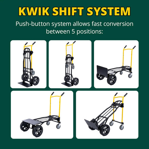 Kwik Shift Five In One Convertible Hand Truck 1000 Pound Capacity Steel Dolly And Cart In 5 Configurations