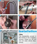 Installation steps for Pull Down Hose Kit For Moen Faucets 68 Inch Upgraded Version Replacement Part 150259 And 187108 shown