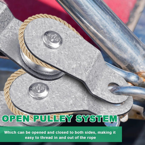 Close-up of 20 Pack Single Pulley Block With Beefy Bearings Inside Cable Roller Snatch Block For 6mm And 8mm Wire Rope Up To 550 Lbs