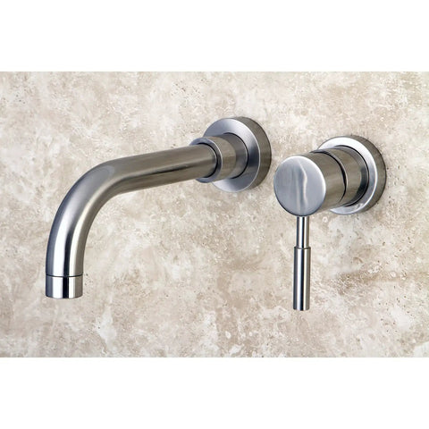 Single Handle Wall Mount Bathroom Faucet In Brushed Nickel Finish With Quarter Turn Ceramic Cartridge And Swivel Spout