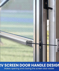 Two In One RV Screen Door Handle And Closer With Adjustable Tension No Fuss Easy Install Aluminum Push Pull Bar Works With Most RVs Campers Travel Trailers Silver Finish on screen door