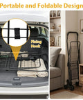 Collapsible All Terrain Grocery Cart With 360 Degree Swivel Wheels And Stair Climber, folded in car trunk and standing upright