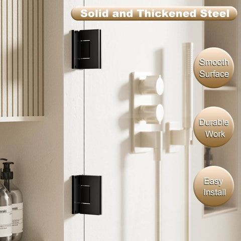 Glass Shower Door Hinge 90 Degree For Bathroom Black Finish Heavy Duty Shower Hardware With Rubber Guard To Protect Glass No Hassle Install Pro Grade Quality 1 Pack, black steel hinge on glass door