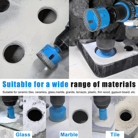 Straight Shooter 11 Piece Diamond Hole Saw Kit With Serrated Brazed Drill Bits Eva Guide Jig and Rugged Carry Case for knockout zero sweat drilling through glass, marble, and tile.