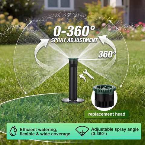 8 Pack Pop Up Sprinkler Heads Featuring Spare Nozzles For Comprehensive Lawn And Garden Irrigation Flexible Spray Patterns No Sweat Installation And Prograde Durability For Stress Free Yard Care with adjustable spray angle.