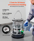 Person refueling 9000 BTU Kerosene Heater And Stove 2 In 1 Non Electric Indoor Outdoor Heater With Adjustable Height And Flame Control Easy Storage For Camping Hunting Home Garage Black