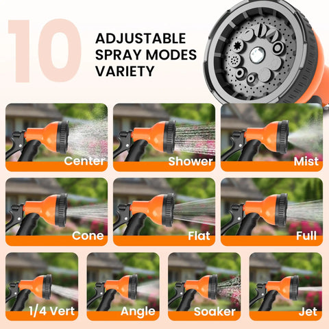 Retractable Garden Hose Reel With Wall Mount Heavy Duty 50 Ft Hose Half Inch 10 Function Sprayer Nozzle Modes Variety