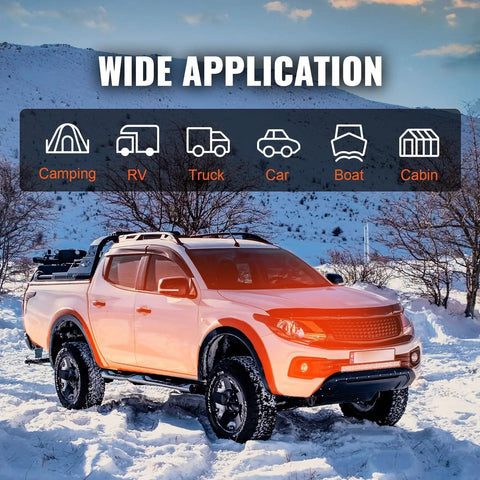 Sweet 5KW Air Heater With Remote Control Gonna Keep Your Ride Comfy In Minutes 12V Parking Heater for trucks in snowy landscape.